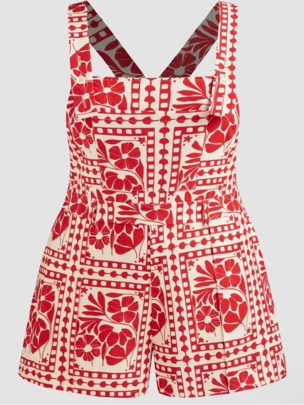 Cider Red and Cream Floral Print Romper - Sz XL